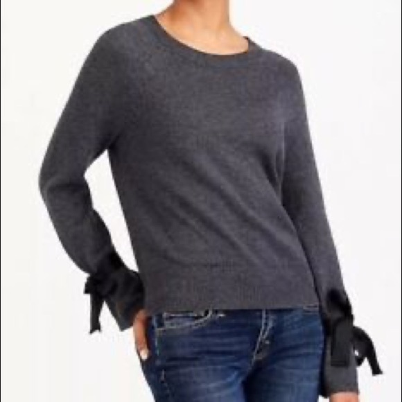 J. Crew Mercantile Tie Cotton/Wool Bell Sleeve Sweater Grey - Picture 1 of 7